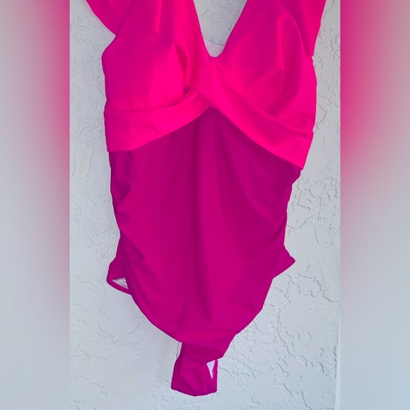 Yonique Vibrant Hot Pink & Dark Pink One-Piece Swimsuit (NWT) - Picture 4 of 8